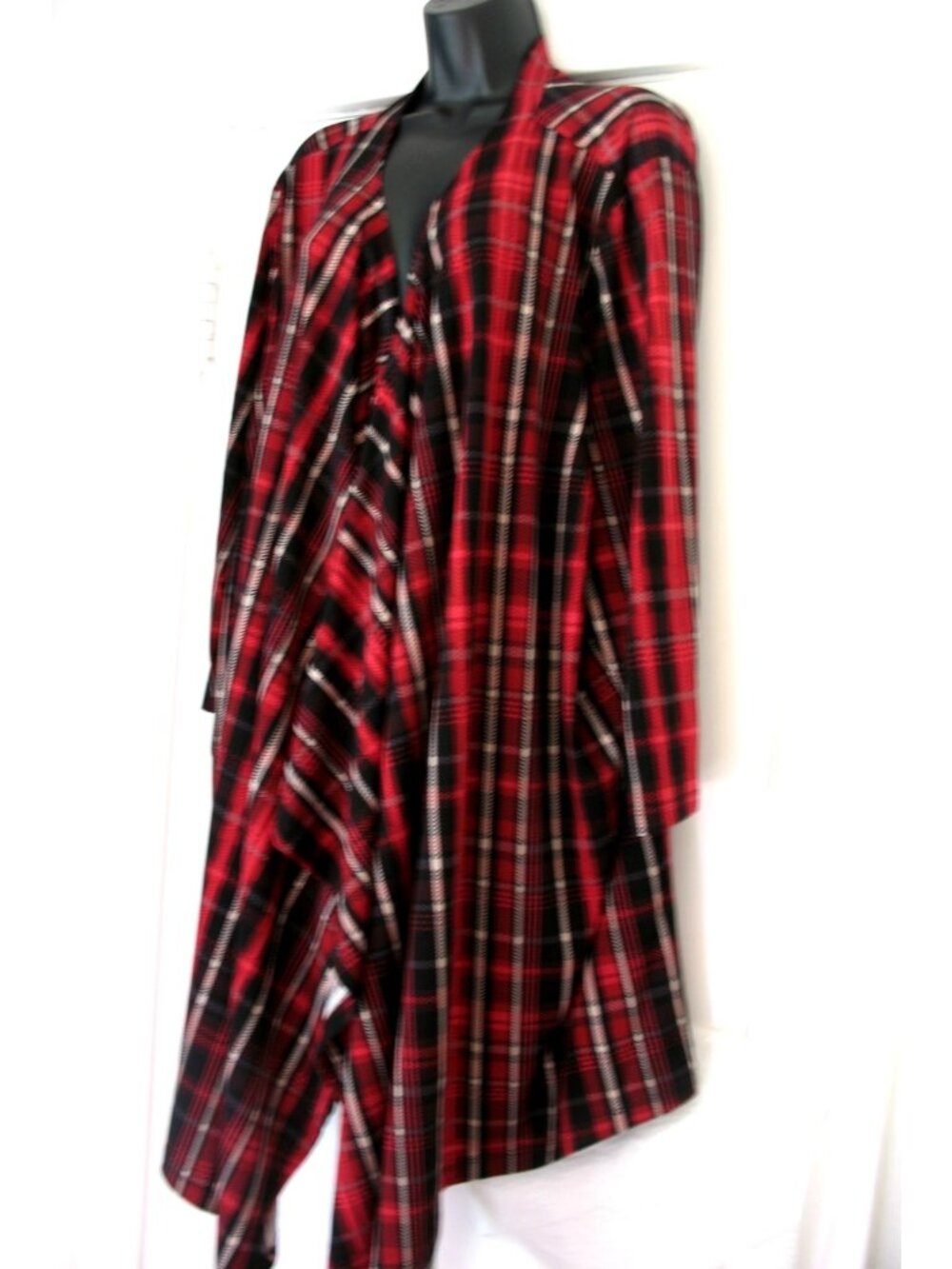 Avenue Women’s Kimono Duster Top 4X Boho/Plaid Fushia/Black - Picture 3 of 16